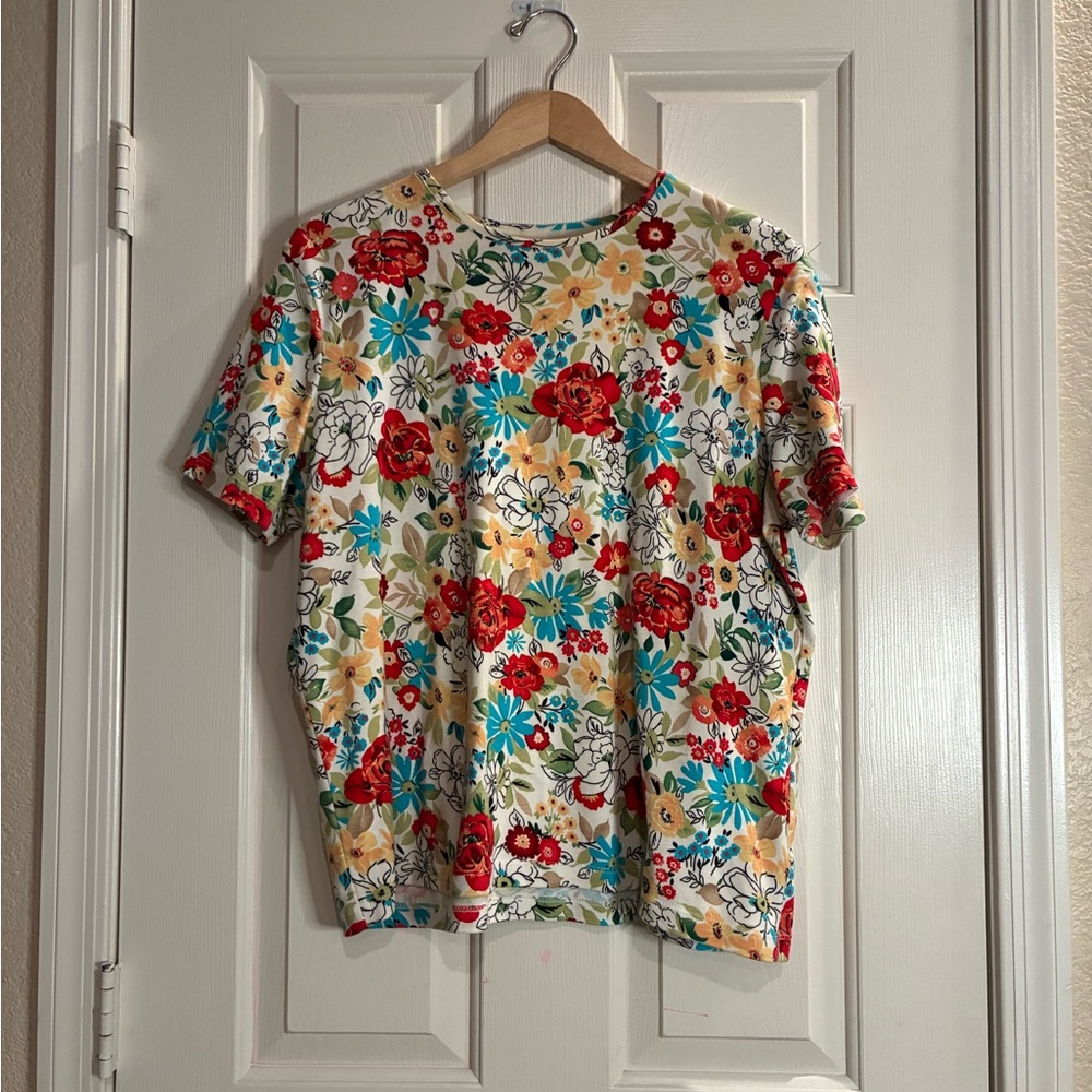 White Stag Floral Short Sleeve Tee - Red, Blue, Yellow